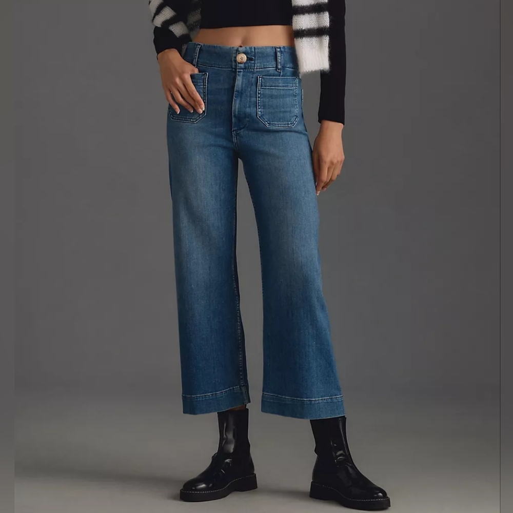 Maeve By Anthropologie Jeans Womens 4 Blue The Colette Cropped High Rise Wide